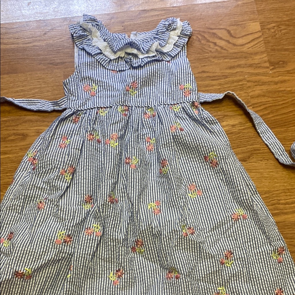 Striped Kids Dress with Floral Embroidery